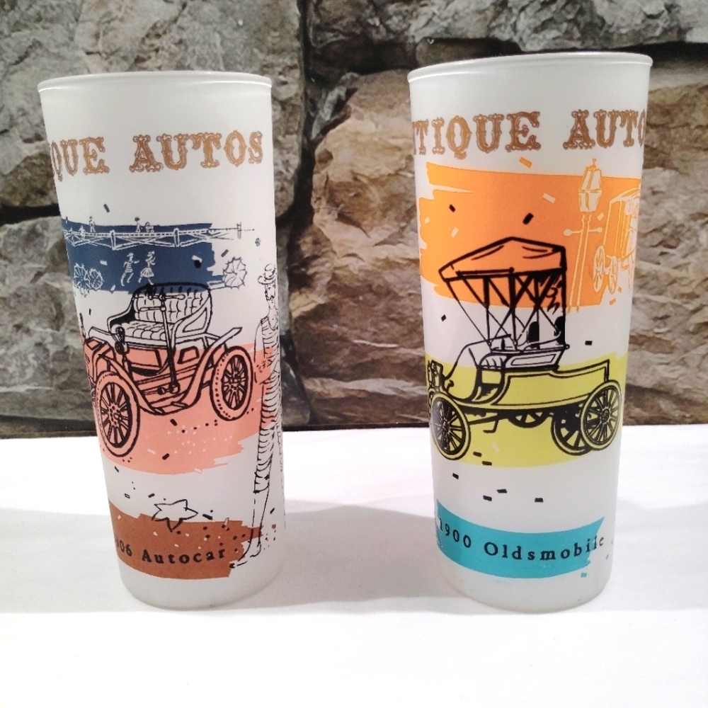 Antique Autos Highball Bar Glasses Autocar Barware Frosted 6.5" 1900 & 1906 - Picture 10 of 10